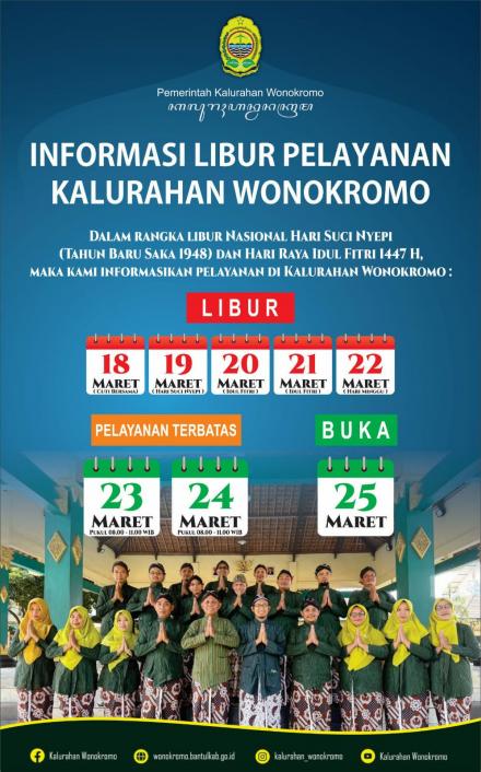 Informasi Libur dan Jadwal Piket Pelayanan Kalurahan Wonokromo